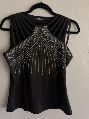 Chi & Me Black Studded Strappy Halter Camisole